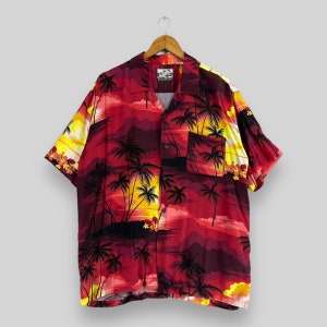 PINEAPPLE CONNECTION Hawaii Rayon Shirt Large Vintage 90s Hawaiian Coconut Tree Aloha Beach Wear Tropical Beachwear Shirt Buttondown Size L