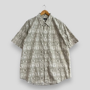 Vintage Y2K ARROW Casual Paisley Shirt Xlarge Abstract Checkered Board Floral Paisley Party Disco Retro Style Hippie Shirt Button Up Size XL