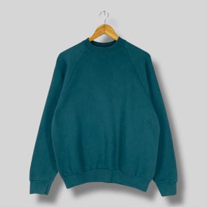 Vintage 90&#39;s Plain Green Crewneck Sweatshirt Large Fotl Blank Sweater Made In Usa Sportswear Plain Green Streetwear Sweater Size L
