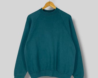 Vintage 90's Plain Green Crewneck Sweatshirt Large Fotl Blank Sweater Made In Usa Sportswear Plain Green Streetwear Sweater Size L