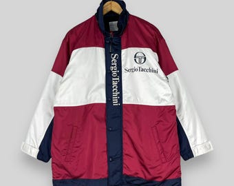 SERGIO TACCHINI Parka Jacket Medium Vintage 1990s Sergio Tacchini Spell Out Sportswear Colorblock Cold Weather Puffer Long Jacket Size M