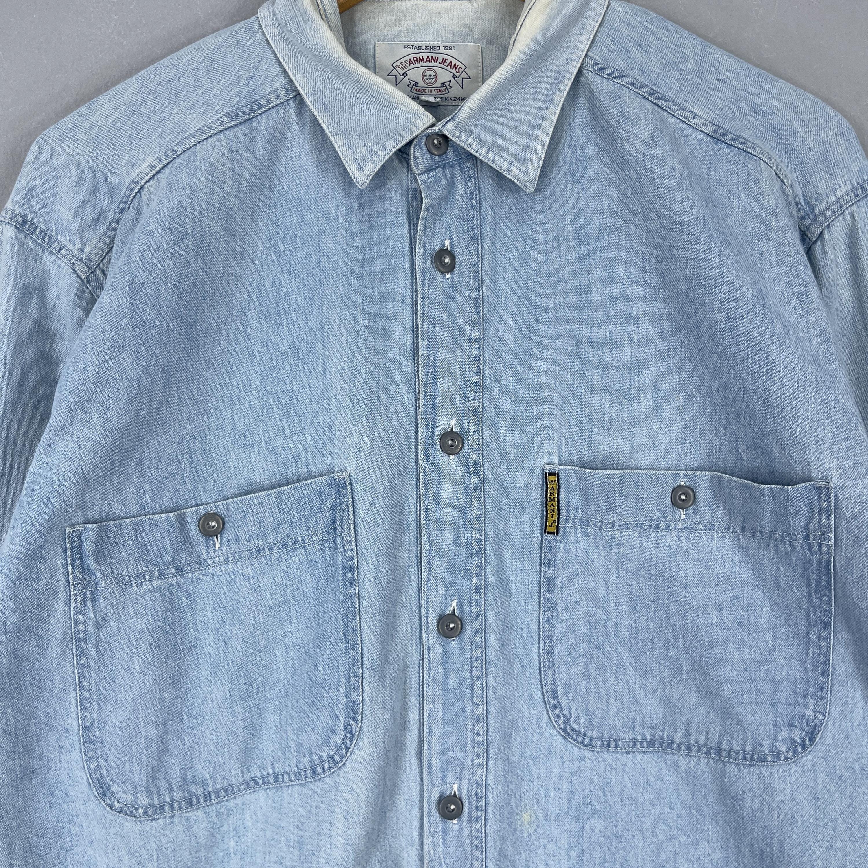 Vintage 90's ARMANI JEANS Denim Shirt Small Designer Simint Era