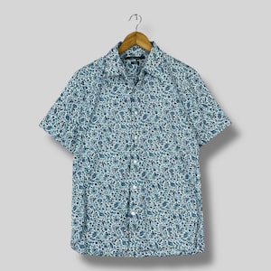 Vintage PERRY ELLIS Paisley Shirt Small 1990s Floral Paisley Flower Pattern Multicolor Casual Slim Fit Button Up Party Shirt Size S