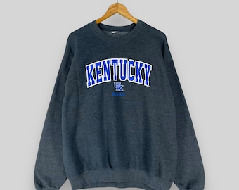 Sudadera vintage KENTUCKY WILDCATS con cuello redondo, gran jersey de baloncesto de la Universidad de Kentucky Wildcats de los años 90, estampado de la NCAA, color gris, talla L