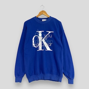 CALVIN KLEIN Crewneck Sweatshirt Medium Vintage 1990&#39;s Calvin Klein New York Big Logo Streetwear Calvin Klein Jeans Blue Sweater Size M