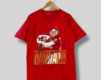 Kansas City CHIEFS Sun Faded Nfl Tshirt Medium Vintage 90's Legendary Joe Montana Portrait Printed Kc Chiefs Red Tee Distressed Size M