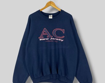 Vintage Y2K ATLANTIC CITY Crewneck Sweatshirt Xlarge Atlantic City New Jersey Spell Out Printed New Jersey Blue Pullover Sweater Size XL