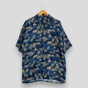 Vintage 1990s Hawaiian Coconut Tree Shirt Medium Aloha Sailing Beach Sunwear Party Honolulu Aloha Wear Buttondown Oxford Shirt Size M