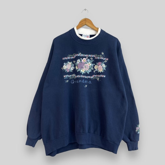 トップス Vintage navy embroidered sweatshirt Vintage Naf Naf Issey Miyake 90s Navy Blue Embroidered