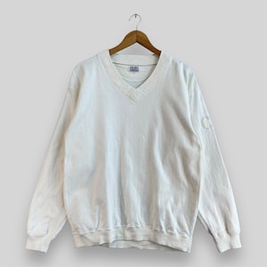 Vintage 90&#39;s CP COMPANY Vneck Sweater Medium Cp Company Spell Out Big Logo Activewear Cp Company Italy Casual White Sweatshirt Size M