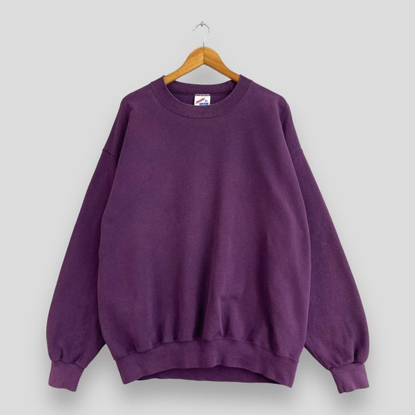 Vintage 90's Plain Purple Sweatshirt Crewneck Xlarge Jerzees Made In Usa Sportswear Sweater Blank Purple Baggy Sweater Pullover Size XL