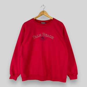 Vintage Y2K PALM BEACH Crewneck Sweatshirt Large Palm Beach Florida Spellout Printed Sweater Palm Beach Usa Red Sweater Pullover Size L