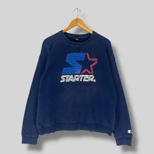 Vintage STARTER Crewneck Sweatshirt Large Y2K Starter Black Label Big Logo Spellout Printed Sportswear Starter Pullover Blue Sweater Size L