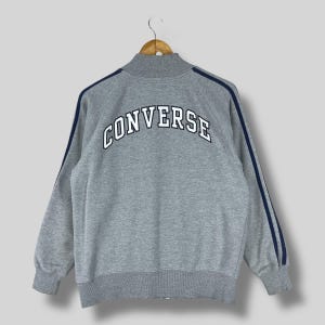 Vintage Y2K CONVERSE Zipper Sweatshirt Medium Converse Spellout Printed Sportswear Converse Chuck Taylor Gray Zip Up Sweater Size M