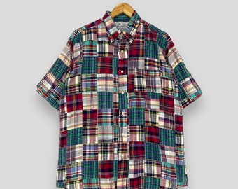 Chemise en patchwork personnalisée japonaise vintage des années 90, tartan à carreaux écossais moyen, flanelle reconstituée multicolore, chemise boutonnée taille M