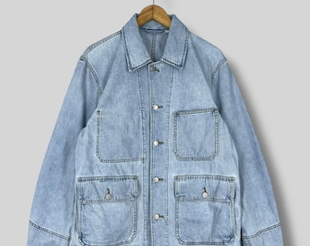 UNIQLO Denim Chore Coat Jacke Medium Vintage Y2K Workwear Stil Accessoire Frenchwork Barn Jacket Light Wash Denim Overshirt Shacket Größe M