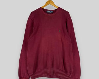 POLO Ralph Lauren Pullover Sweater Large Vintage 90's Ralph Lauren Pony Sportswear Casual Polo Burgundy Crewneck Knitwear Women Size L