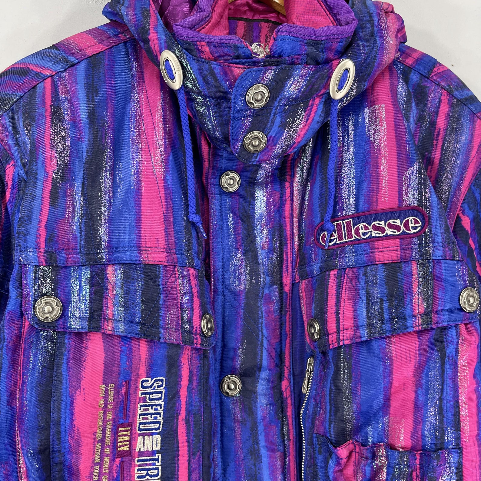 Vintage 80s 90s 'Ellesse' Purple Green Puffer Ski Coat Jacket 3XL 4XL
