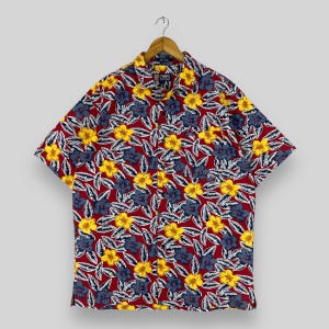CHAPS RALPH LAUREN Floral Hawaii Shirt Large Vintage 90's Hawaiian Aloha Hibiscus Flower Motive Multicolor Sunwear Button Up Shirt Size L