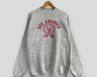Vintage CV - 66 USS America Crewneck Sweatshirt Medium 90's United States Ship America Spellout Us Navy Pullover Gray Sweater Size M