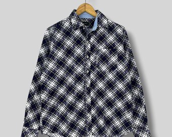 MALE & Co. Checkered Flannel Shirt Medium Vintage Y2K Plaid Checkered Tartan Purple Minimalist Oxfords Boyfriend Shirt Button Up Size M