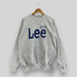 Vintage LEE Sweatshirt Crewneck Medium 90&#39;s Lee Usa Union Made Spell Out Big Logo Casual Wear Jumper Lee Denim Pullover Gray Sweater Size M