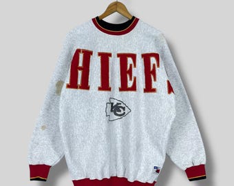 Sudadera vintage de los Kansas City Chiefs de la NFL, de los años 90, con cuello redondo, bordado de los Kansas City Chiefs, color gris, talla L