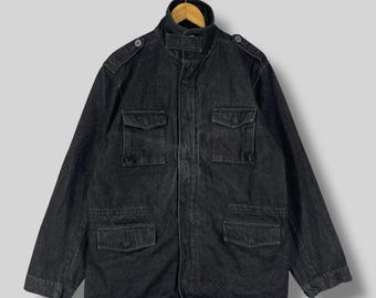 OSHKOSH Jeansjacke Große Vintage 90er Jahre Oshkosh B'Gosh Workwear Vier Taschen Utensilo Tasche Cargo Taschenjacke Schwarze Schwere Jeansjacke Größe L
