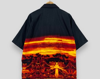 NO BOUNDARIES Hawaii Tribal Shirt Large Vintage Y2K Hawaiian