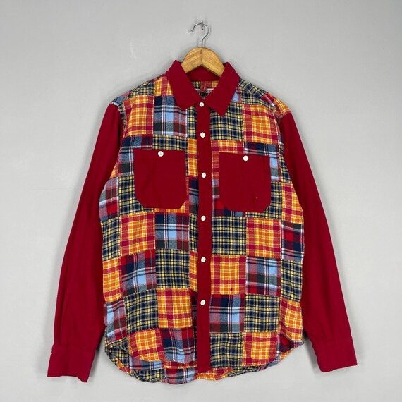 BACK NUMBER Multicolor Patchwork Flannel Shirt Me… - image 3