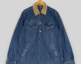 Vintage 1990s Barn Field Denim Jacket Medium Workwear Denim Lined Blanket Cold Weather Coat Blue Denim Casual Jeans Jacket Buttons Size M