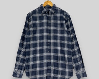 Vintage Y2K Croft & Barrow Plaid Blue Flannel Small Checkered Tartan Indie Boho Minimalist Flannel Hipster Oxfords Button Up Shirt Size S