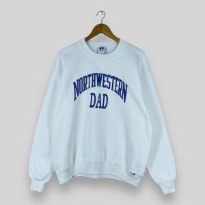 Vintage NORTHWESTERN DAD Crewneck Sweatshirt Large Vintage 1990s Russell Northwestern University Spellout White Sweater Pullover Size L