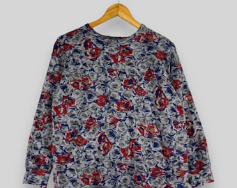 Blusa de lana COMME DES GARCONS vintage AD1988, diseño pequeño, diseño de flores pop art, obra de arte multicolor, jersey para hombre y mujer, talla S