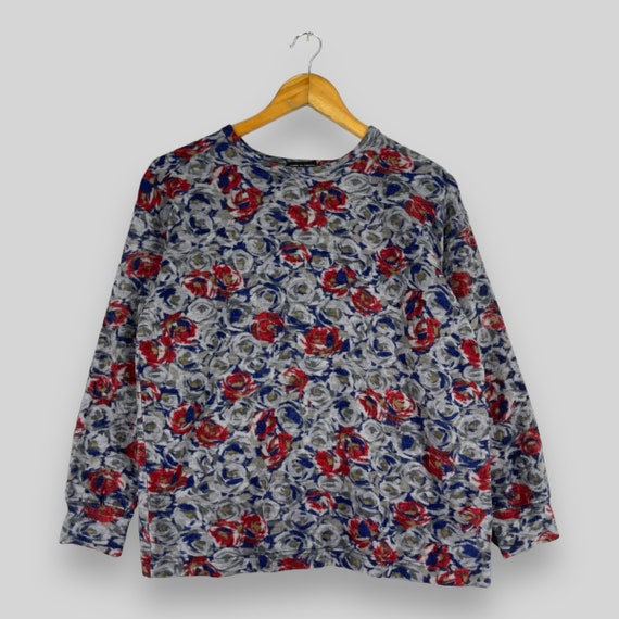 Comme des Garçons, Vintage AD1988 COMME DES GARCONS Wool Blouse Small Designer Pop Art Flower Motive Multicolor Artwork Cdg Homme Plus Women Jumper Size S