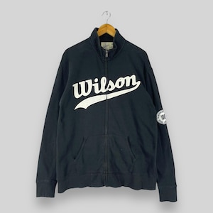 WILSON Zipper Sweater Medium Vintage Y2K Wilson Sportswear Spell Out Embroidery Wilson Sporting Goods Black Fully Zipper Sweatshirt Size M