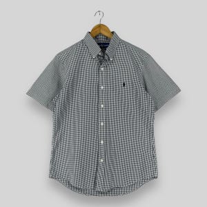 Vintage 1990s POLO Ralph Lauren Flannel Medium Ralph Lauren Checkered Gingham Boyfriend Shirt Polo Plaid Black/Gray Button Up Shirt Size M