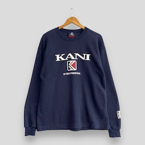 KARL KANI Jeans Crewneck Sweatshirt Medium Vintage 1990s Kani Sport Hip Hop Streetwear Fubu Jeans Wu Tang Clan Blue Pullover Sweater Size M
