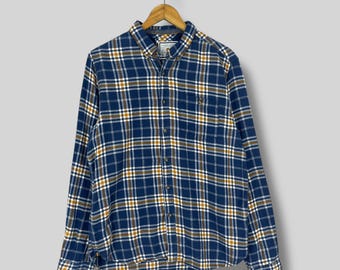 Vintage Y2K DENIM & FLOWER Checkered Flannel Shirt Medium Plaid Blue Tartan Minimalist Streetwear Hipster Boyfriend Shirt Button Up Size M