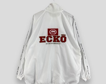 ECKO FUNCTION Windbreaker Jacket Large Vintage Y2K Ecko Unltd Sportswear Hip Hop Rap Streetwear Ecko Big Logo Zipper Jacket White Size L