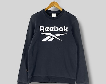 Vintage Y2K REEBOK Sweatshirt Crewneck Medium Reebok Big Logo Spellout Printed Streetwear Reebok Sport Pullover Black Sweater Size M