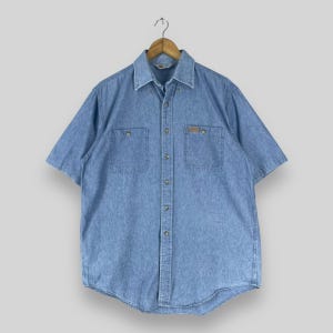 Vintage 1990s CARHARTT Denim Shirt Large Carhartt Rugged Outdoor Streetwear Carhartt Double Pocket Denim Jeans Button Up Casual Shirt Size L