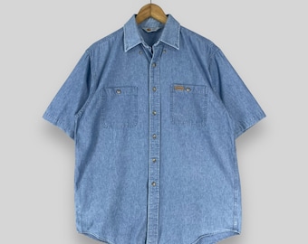 Camisa jeans vintage dos anos 90 CARHARTT grande Carhartt Rugged Outdoor Streetwear Carhartt jeans de bolso duplo com botões camisa casual tamanho L