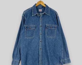 Vintage 90er Jahre LEVIS Denim Arbeiter Hemd XL Large Levis San Francisco Workwear Blaues Jeanshemd Levis Jeanshemd mit Doppeltasche Button Up Jeans Hemd Gr.XL