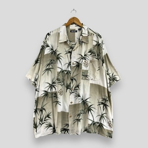 Vintage Y2K PURITAN Hawaii Shirt Oversized Abstract Hawaiian Japanese Traditional Bamboo Leaves Button Up Aloha Wear Rayon Shirt Size 2XL