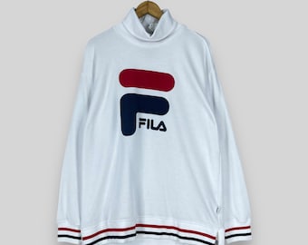 Vintage FILA High Neck Pullover Sweater Large Y2K Fila Italia Casual Big Logo Spell Out Streetwear Fila Printed White Sweatshirt Size L
