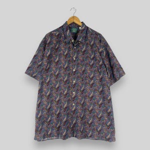 Vintage 1990s Floral Paisley Shirt Oversized Multicolor Floral Paisley Motive Festival Beach Party Casual Oxford Shirt Buttond Up Size 2XL