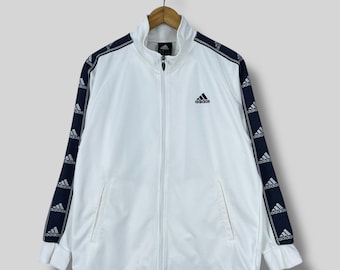 Vintage 1990s ADIDAS Tracktop Jacket Medium Adidas Equipment Side Tapes Sportswear Jacket Adidas Climalite White Zipper Jacket Size M