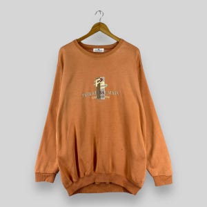 Vintage 1990s PIERRE BALMAIN Crewneck Large Pierre Balmain Paris Spellout Big Logo Embroidery Balmain Collection Orange Sweater Size L