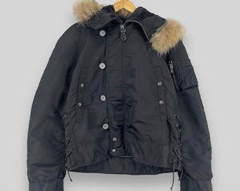 Vintage 1990er Jahre AVIREX Ltd Army Fliegerjacke Hoodie Medium Avirex Usaf Kunstpelz Abnehmbarer Hoodie Schwarz kaltes Wetter Jacke Frauen Größe M